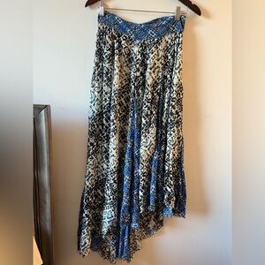 Free People Blue Printed Asymmetrical Midi Skirt